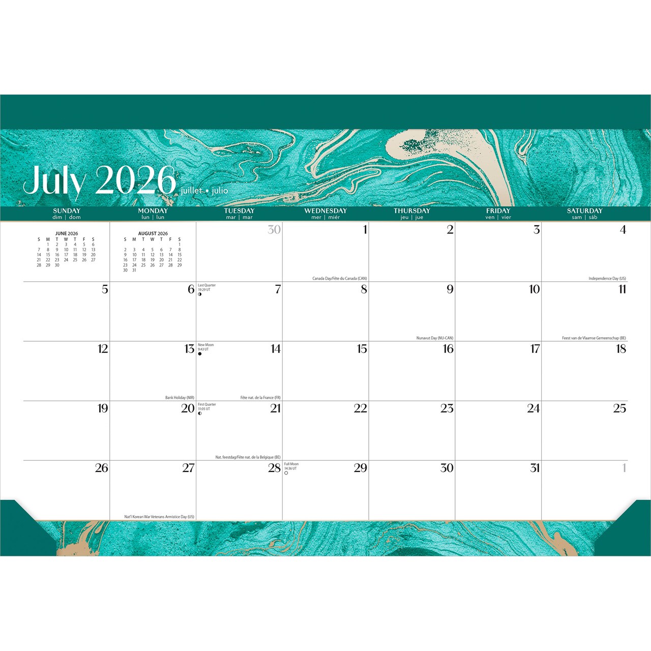Crackled Blush | 2027 14 x 10 Inch 18 Months Monthly Desk Pad Calendar | July 2026 - December 2027 | Sticker Sheet | Plato | Planning Stationery